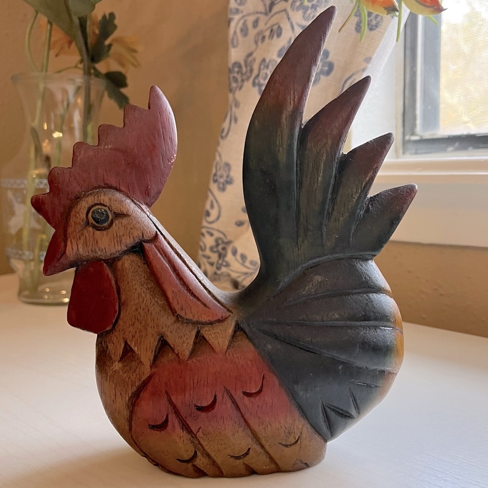 Rooster Hand Carved Wooden Folk Art